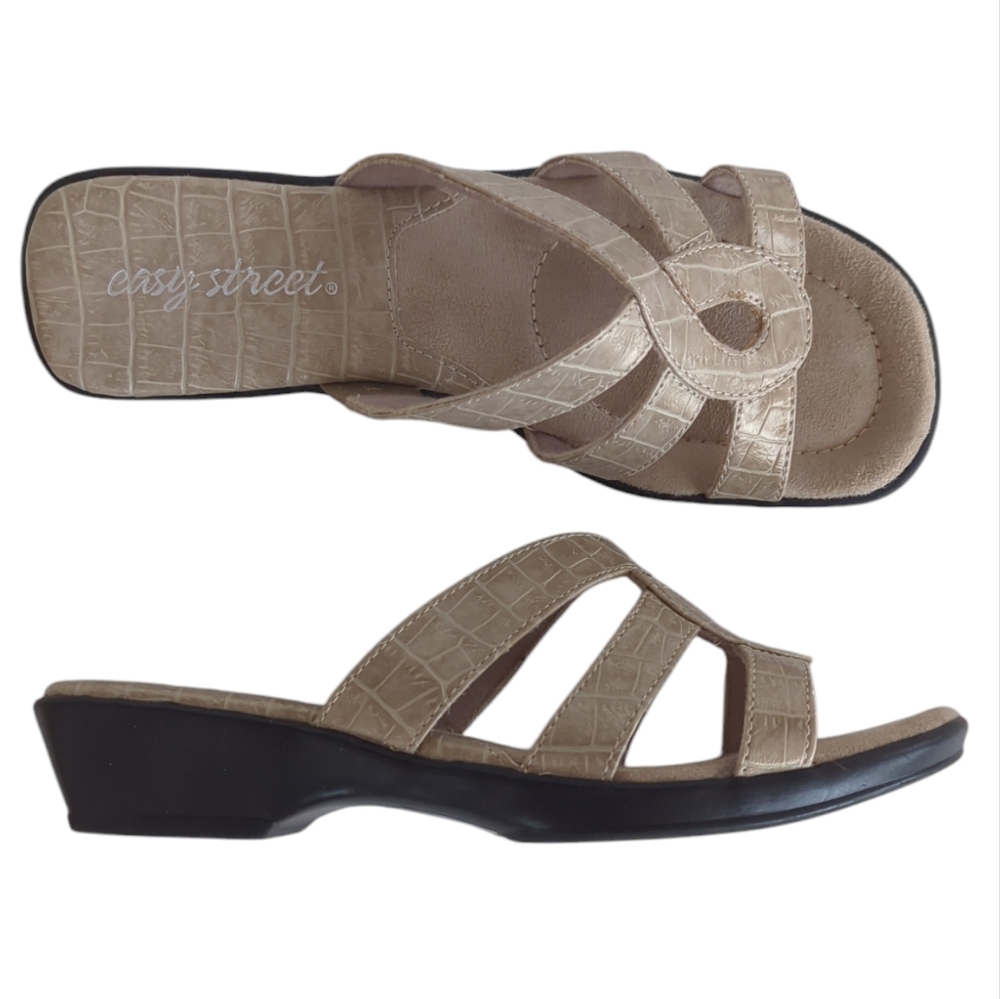 Easy Street Trinity Open Toe Slide Heeled Sandal 6.5M Bone